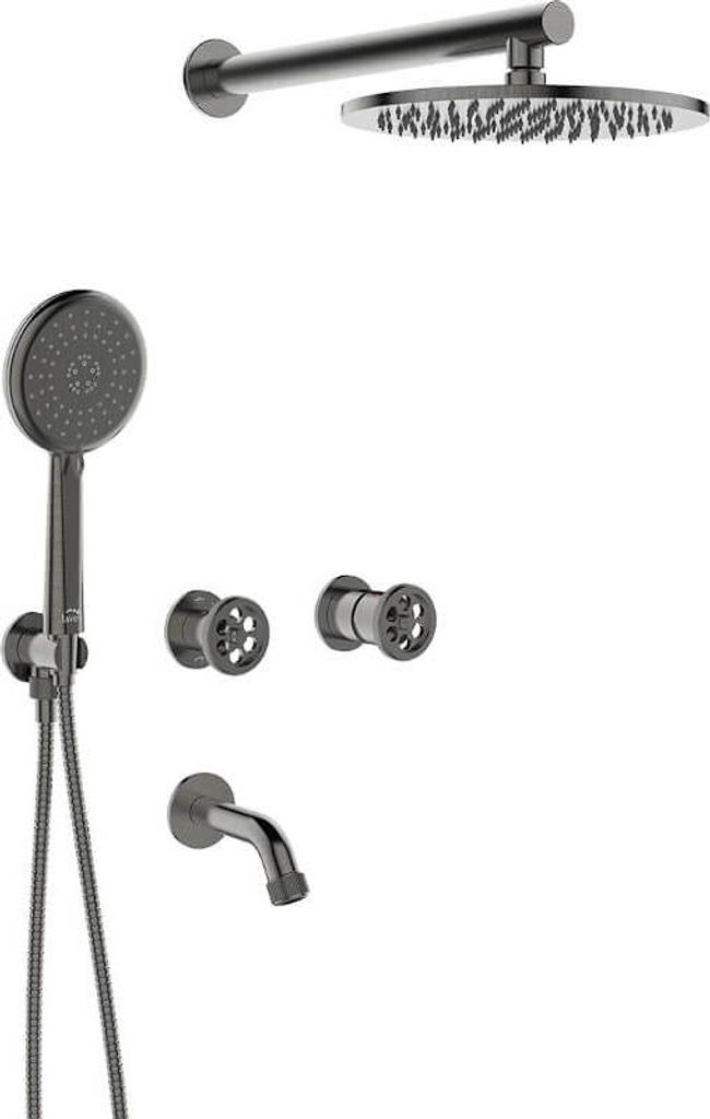 BADLAND Komplettes Set Unterputz Wannenarmatur MURO Verdeckter Einbau Mischer für Badezimmer Grau