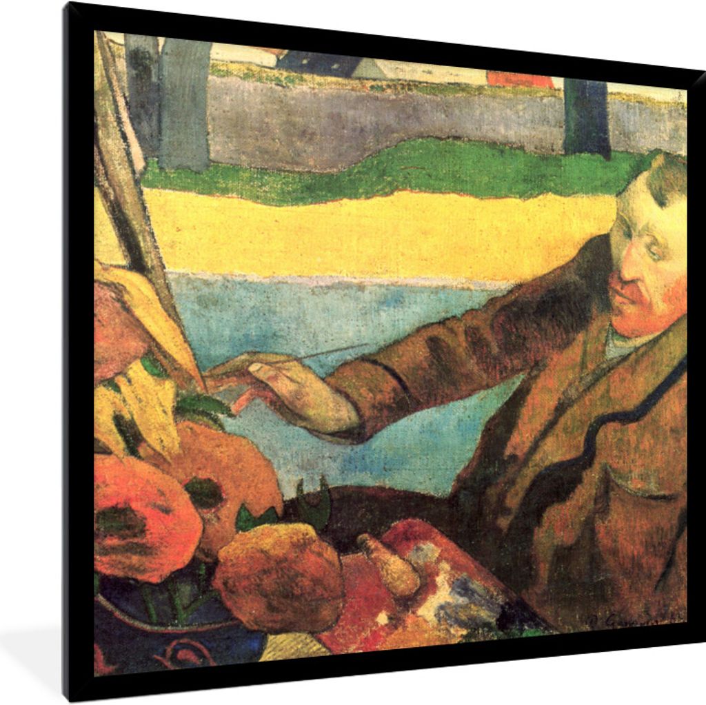 MuchoWow Gerahmtes Poster Der Sonnenblumenmaler - Gemälde von Vincent van Gogh 40x40 cm - Poster mit Schwarzem Bilderrahmen Wandposter Rahmen Fo...