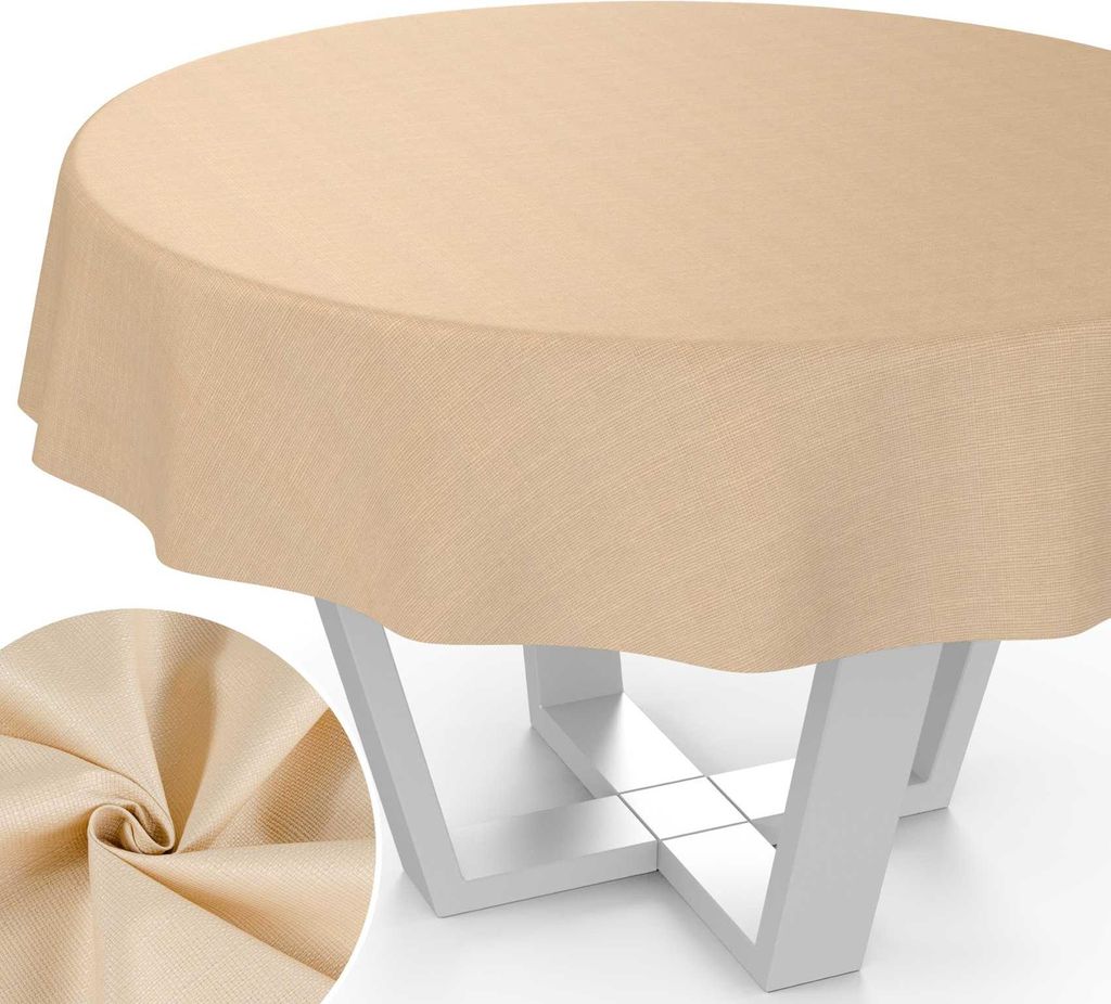 Tischdecke Uni aus Textil einfarbig Damast wasserabweisend Tischtuch Tischwäsche Aquarell Beige Rund 120cm mit Schnittkante