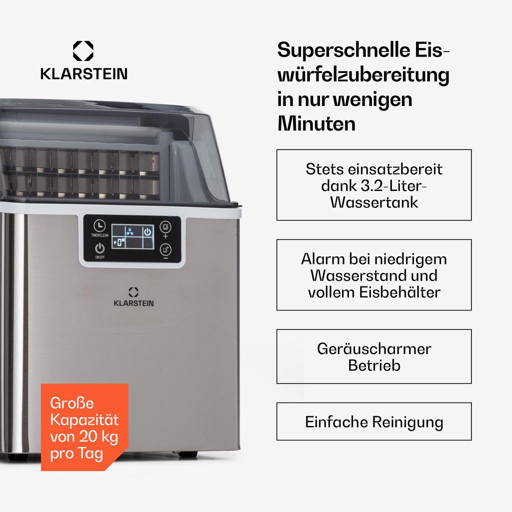 Klarstein Eiswürfelmaschine für Zuhause Camping Gastro