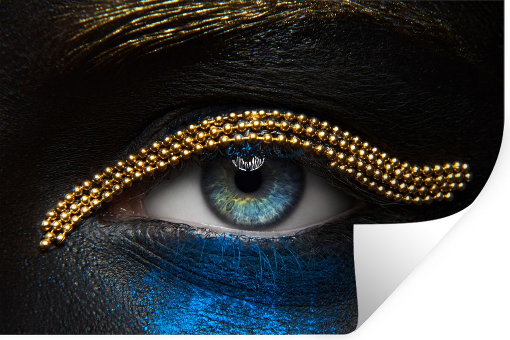 MuchoWow Wandtattoo Wandsticker Wandaufkleber Frau - Augen - Make-up - Luxus - Gold 120x80 cm Selbstklebend und Repositionierbar - Selbstklebend ...