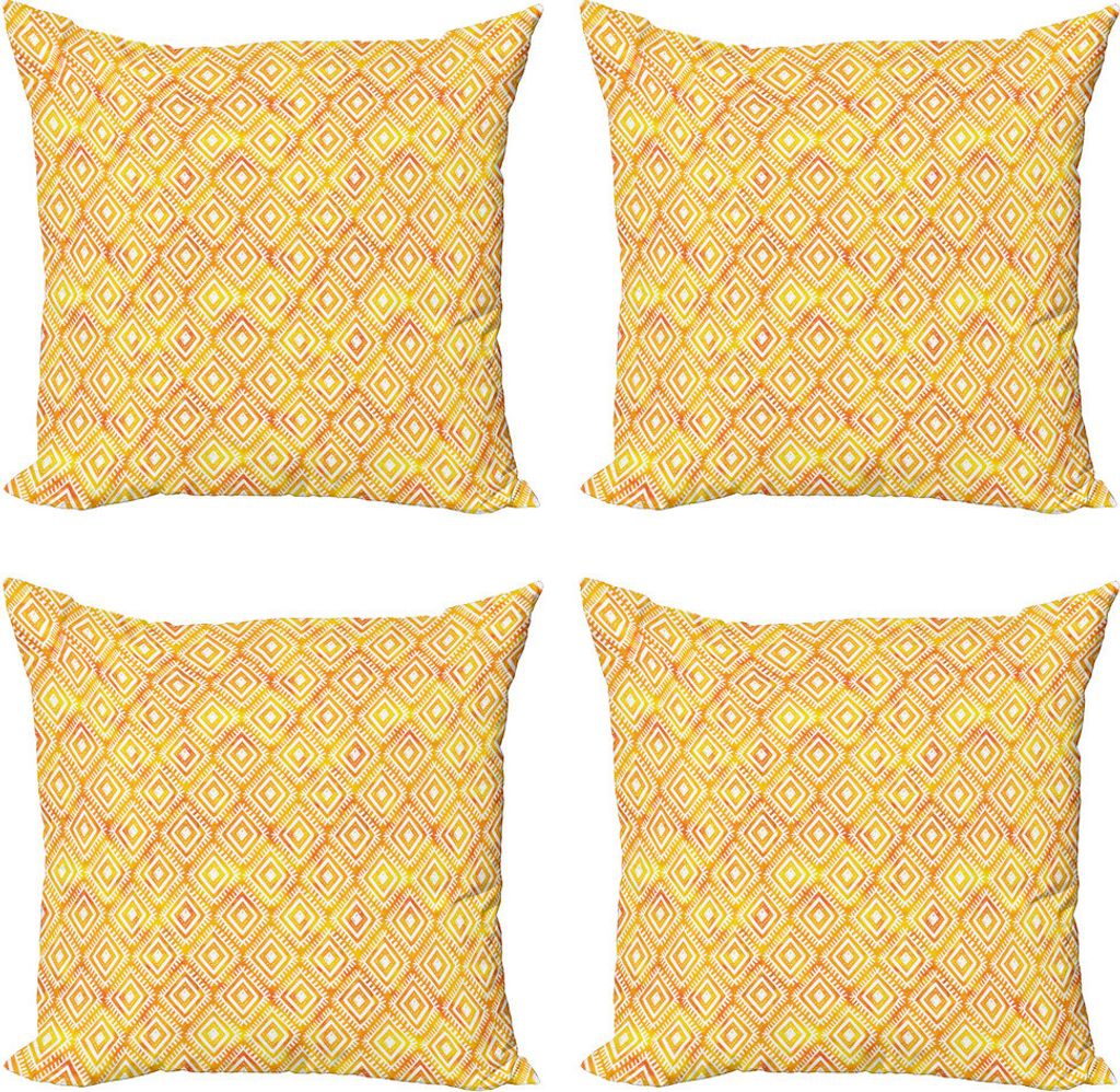 ABAKUHAUS aztekisch Kissenbezug Set (4 Stück), Ikat Motive Aquarelle, Moderner Doppelseitiger Digitaldruck, 40 cm x 40 cm, Erde Yellow Marigold