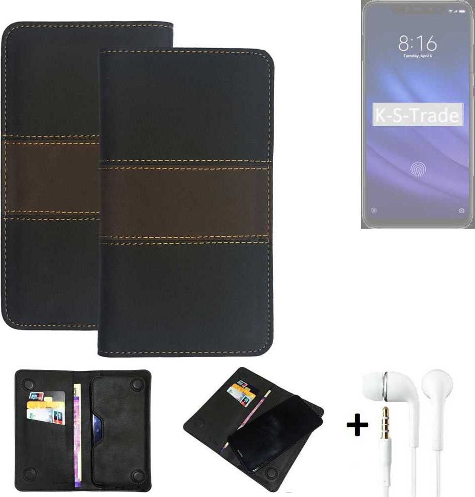 K-S-Trade Handyhülle + Kopfhörer kompatibel mit Xiaomi Mi 8 Pro Schutzhülle Walletcase Bookstyle Tasche Schutz Case Hülle Wallet Cover Kunstleder