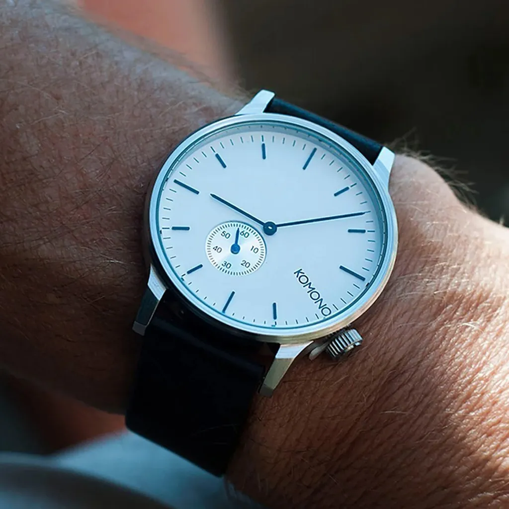 Montre en Cuir Winston Subs Argentée avec Cadran Blanc et Seconde - 6