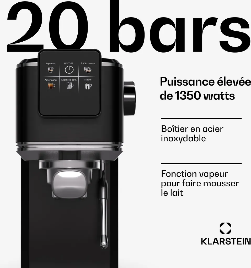 Machine expresso 20 bars compacte Klarstein avec écran tactile et buse - 2