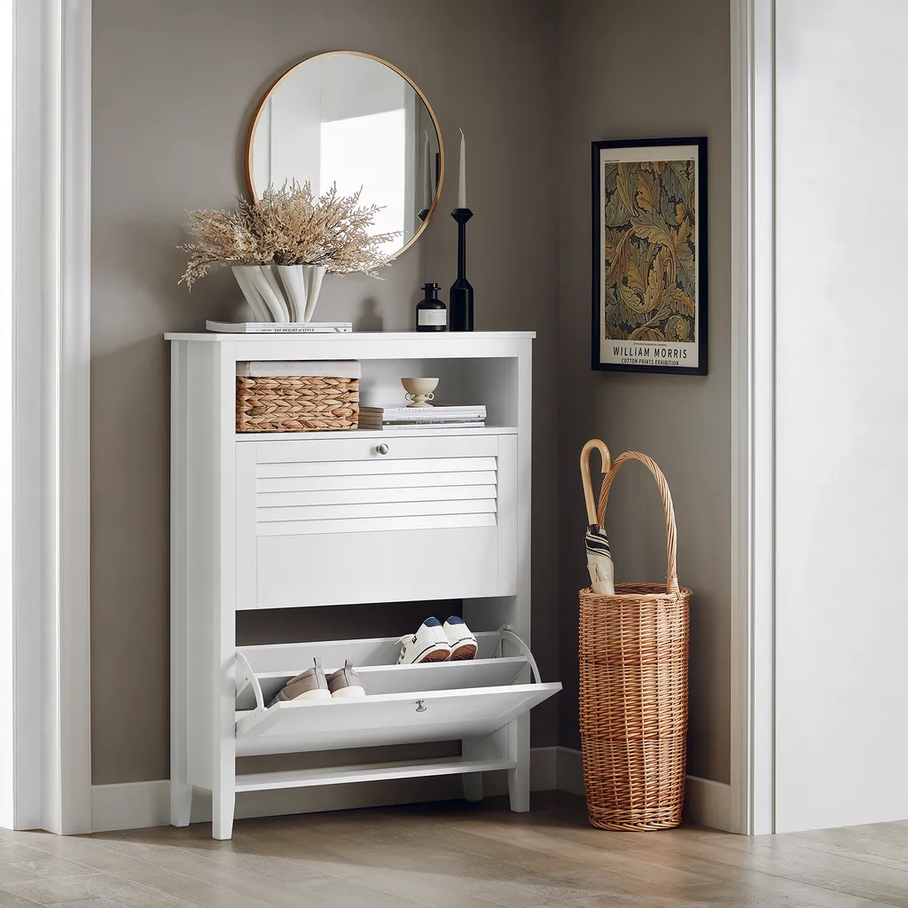 SoBuy scarpiera ribaltabile con 2 sportelli scarpiera scaffale scarpiera cassettiera bianco WD circa 80x108x25cm FSR152-W