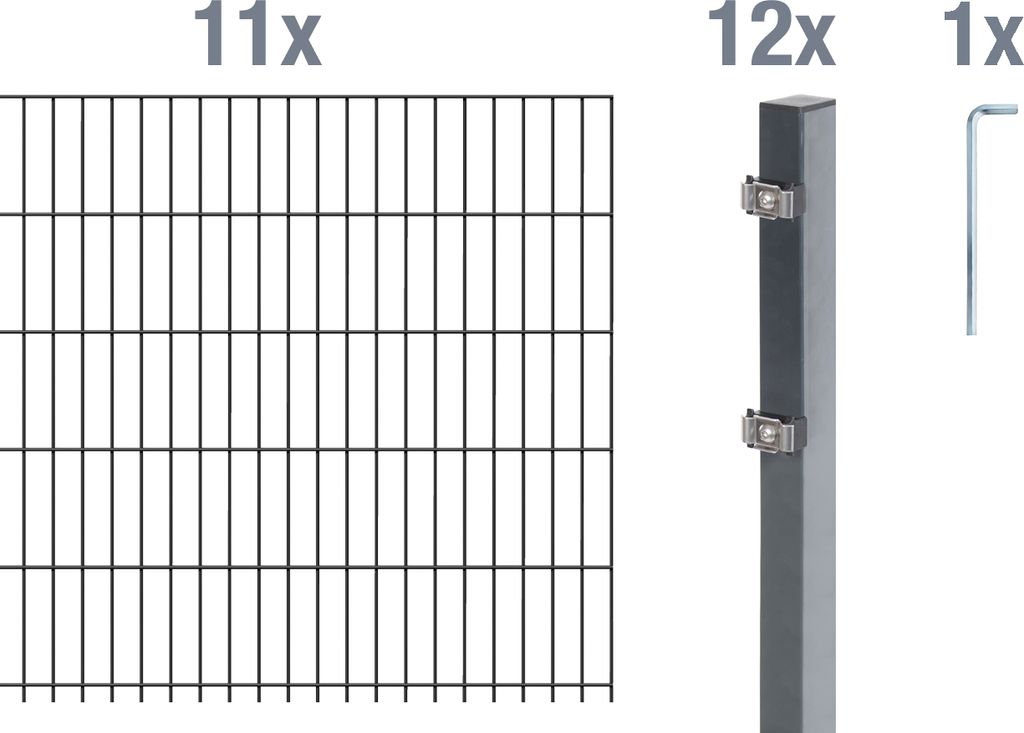 Alberts Doppelstabmatten Zaun, Höhe 100 cm, Länge 22 m, Zaun-Komplettset zum Einbetonieren, anthrazit, Pfosten 60x40 mm