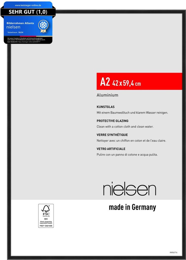 A product listing image for a nielsen aluminum picture frame, showing product details and branding.