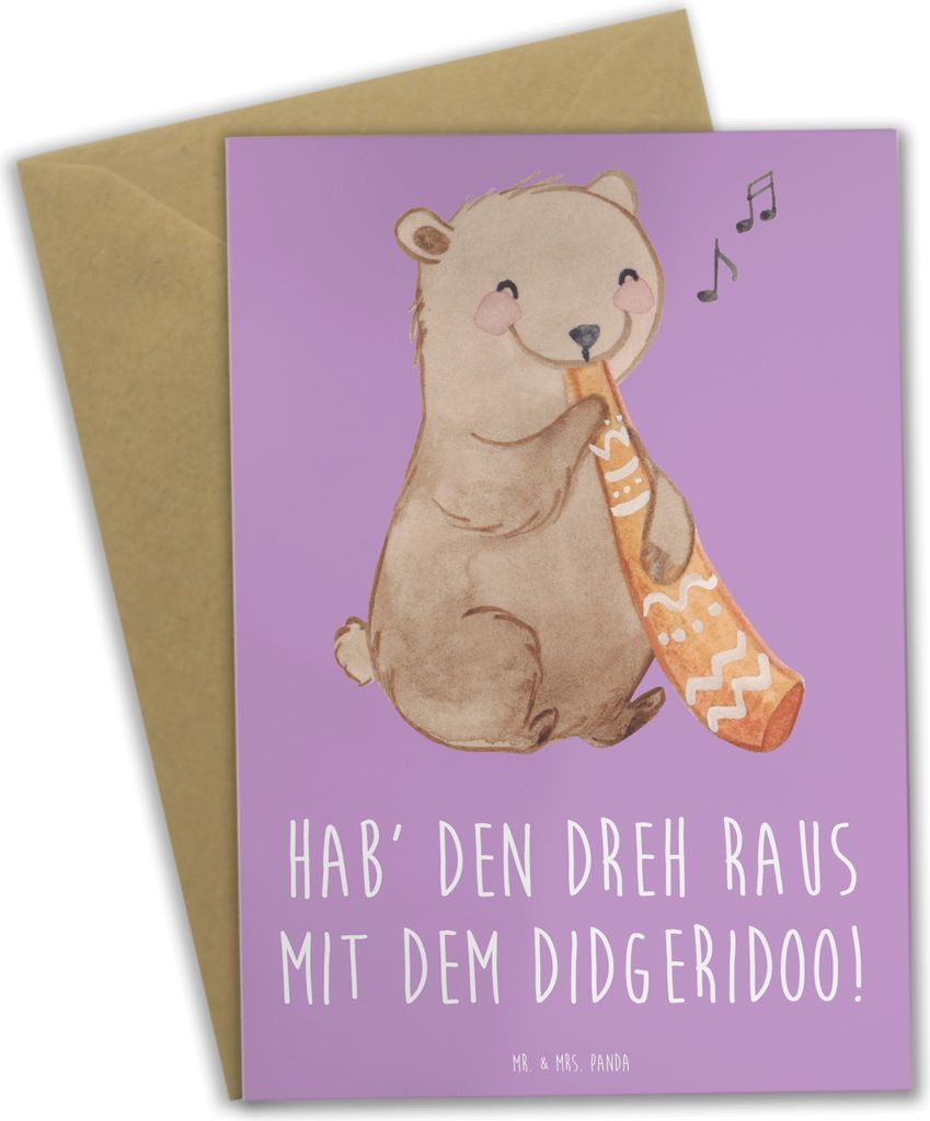 Mr. & Mrs. Panda Glückwunschkarte Didgeridoo Dreh - Lavendeltraum - Geschenk, tief, spirituell, traditionell, dankeskarten, Grußkarten, Technik, ...