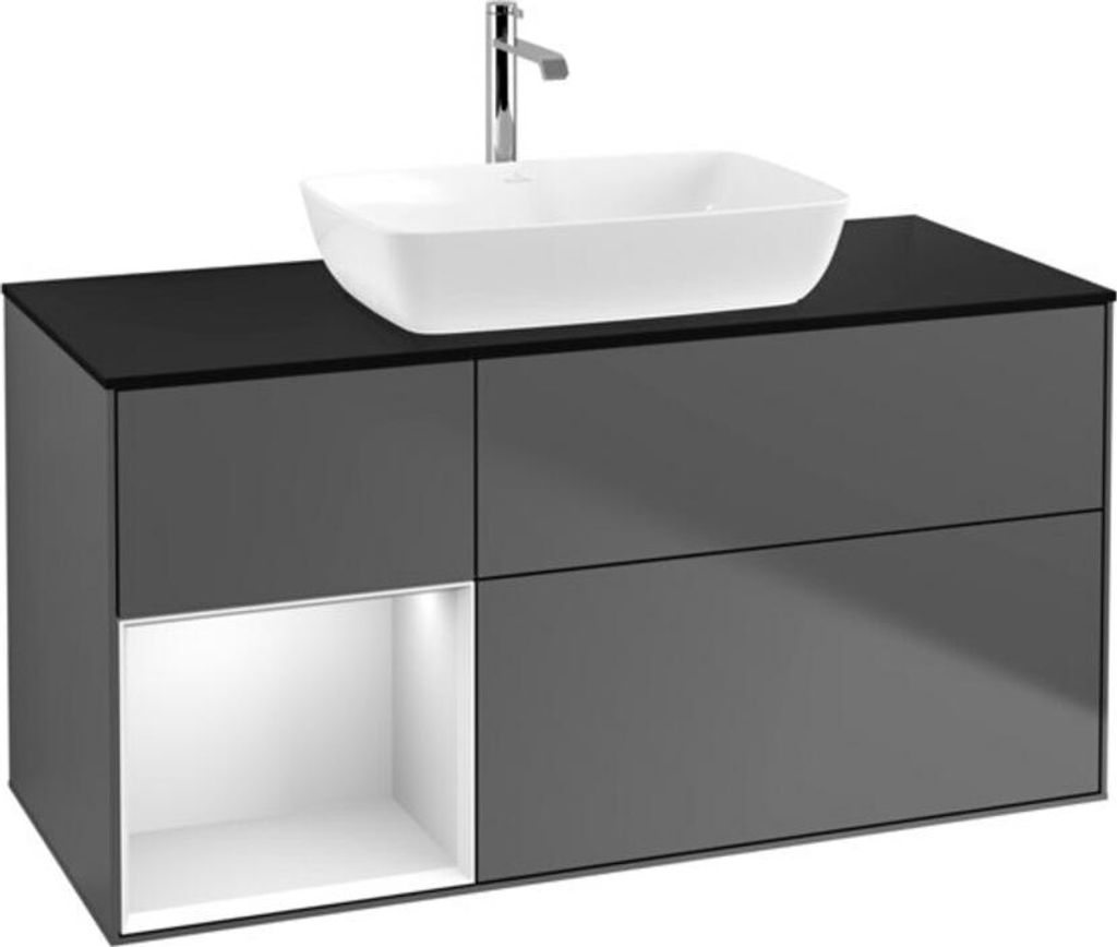 V&B Waschtischunterschrank Finion 120cm, Pl b m, Reg wh. m Lac, Anthrac. m
