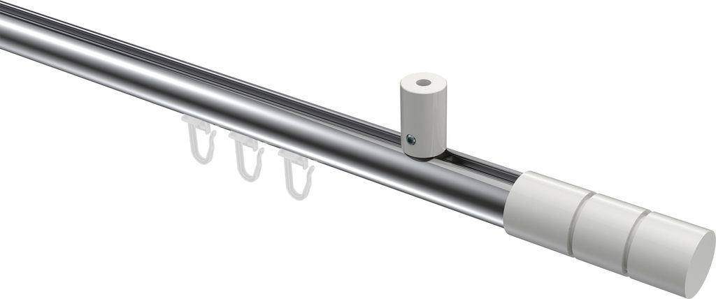 Interdeco Innenlaufstange / Gardinenstange mit Innenlauf Edelstahl-Optik / Weiß, Typ Sonius Elanto (Rillenzylinder) Deckenmontage, 20 mm Ø 1-läu...