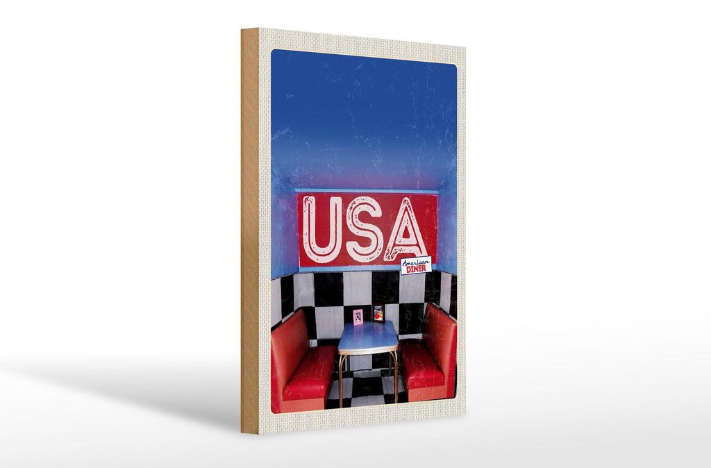 Holzschild Reise 20x30cm Amerika Diner Restaurant Fast Food