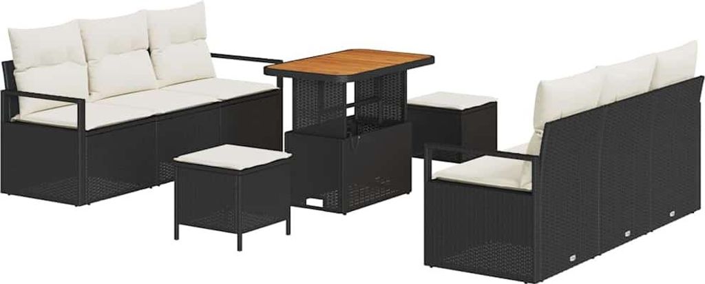 Garten-Sofa-Set mit Speicher 9 pcs Schwarz Poly Rattan