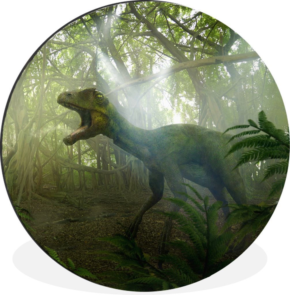 MuchoWow Aluminium Wandkreis Dinosaurier - Dschungel - Pflanzen Ø 30 cm Wanddeko Modern Wohnzimmer - Wand Bild - Wohnzimmer - Runde Bilder - Alu...