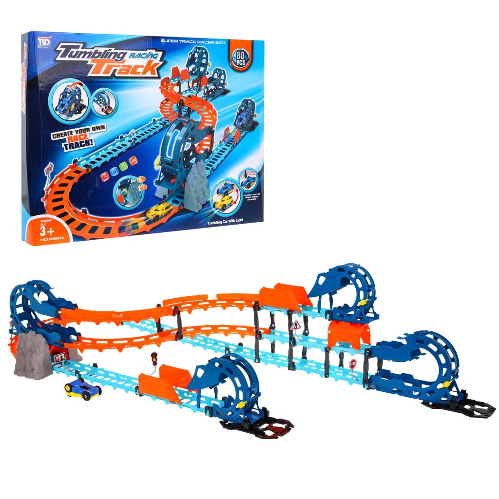 Interaktive Rennstrecke mit Tunnel + doppelseitigem Auto für Kinder 3+ Sounds of Light 80 Stk.
