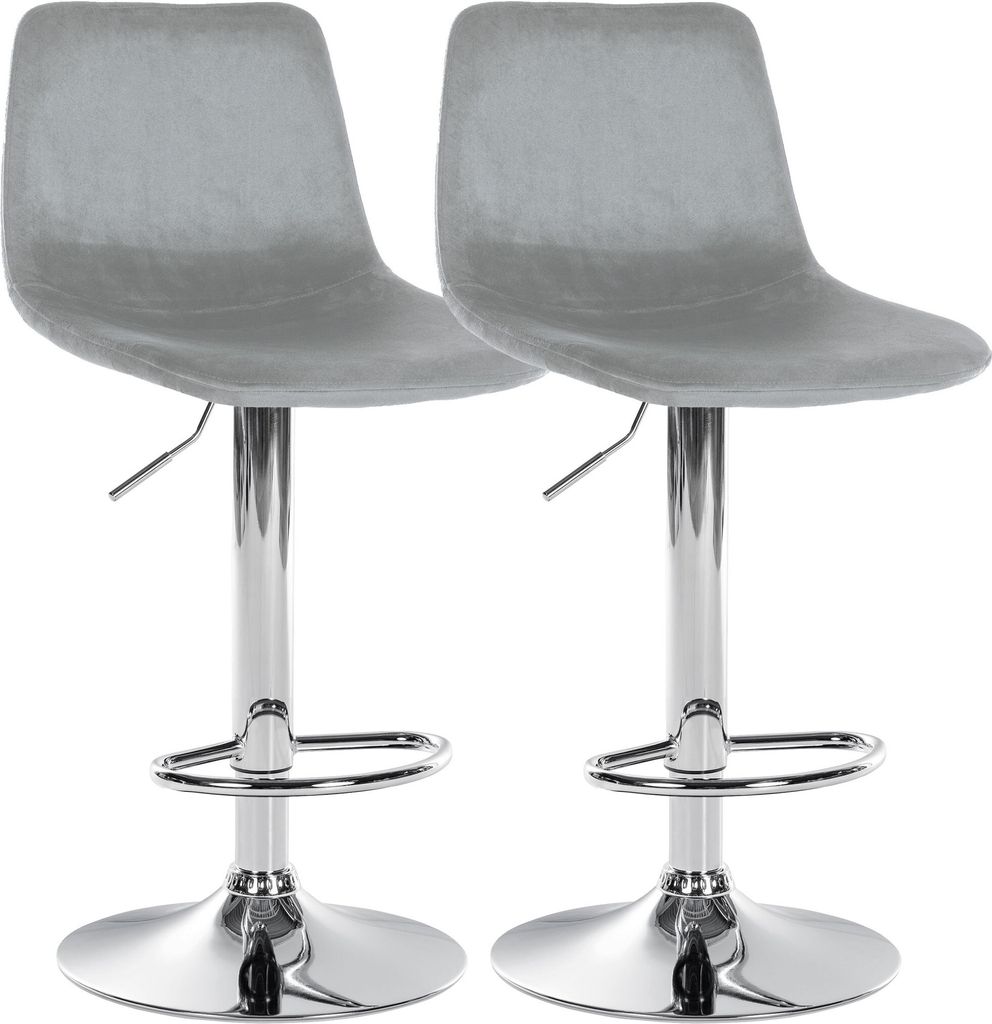CLP 2er Set Barhocker Divo Samt drehbar und stufenlos höhenverstellbar grau Material Gestell Metall in Chromoptik