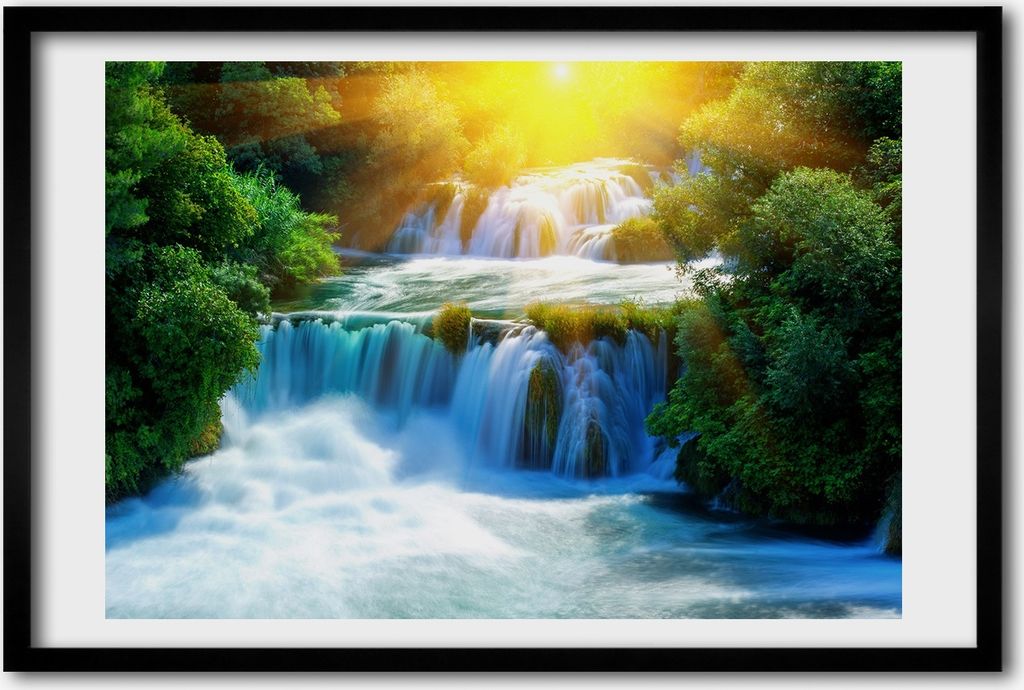 Bild 60x40 MDF-Rahmen, Wandkunst Wasserfall Krka