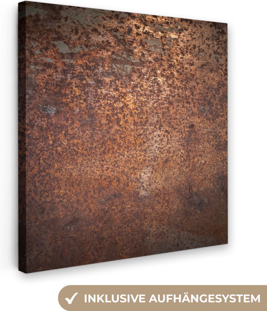 MuchoWow - Leinwandbilder - Stahl - Rost - Bronze - Struktur, Wandbild, Wanddeko Bilder Wohnzimmer, 50x50 cm