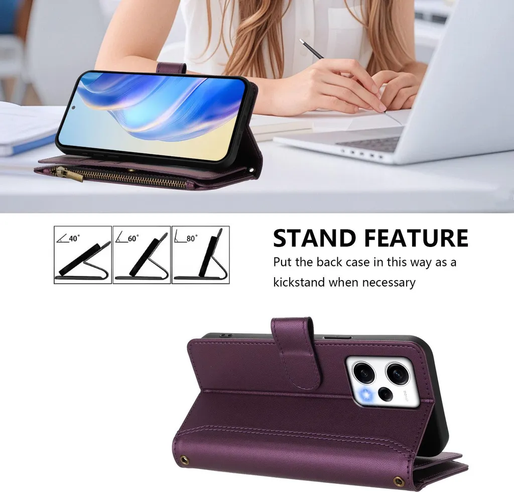 Custodia a Libro Viola per Redmi Note 12 Pro Plus con Tasca Carte e Zip - 2