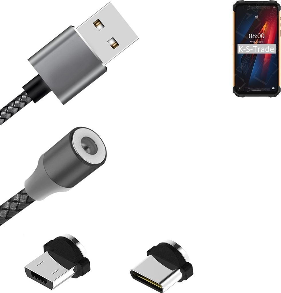 K-S-Trade Hochwertiges Magnet-Lade-kabel Sync-Kabel Daten-Kabel für Ulefone Armor 8 mit USB-Typ-C-Anschluss und Micro-USB-Anschluss 2A bis zu 480mbps
