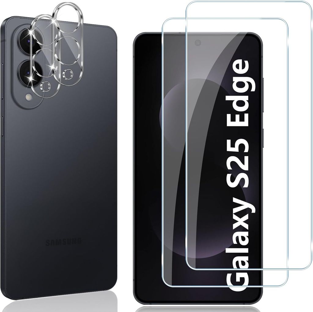 A product shot showing a smartphone with camera protectors and screen protectors.