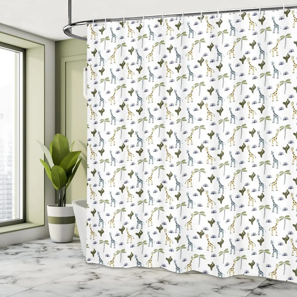 KOBLEN Tenda da doccia a tema cactus con piante e cactus, set di tende da doccia con 12 ganci, in tessuto impermeabile, decorazione per vasca da bagno, bagno, 152 x 183 cm