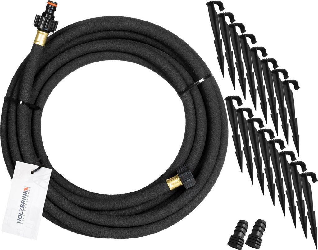 HOLZBRINK Perlschlauch 1/2" Tropfschlauch inkl. 16 Anker, 2 Endstopfen, Perl-Regner zur Bewässerung, Länge: 30 m, HPS-01-30