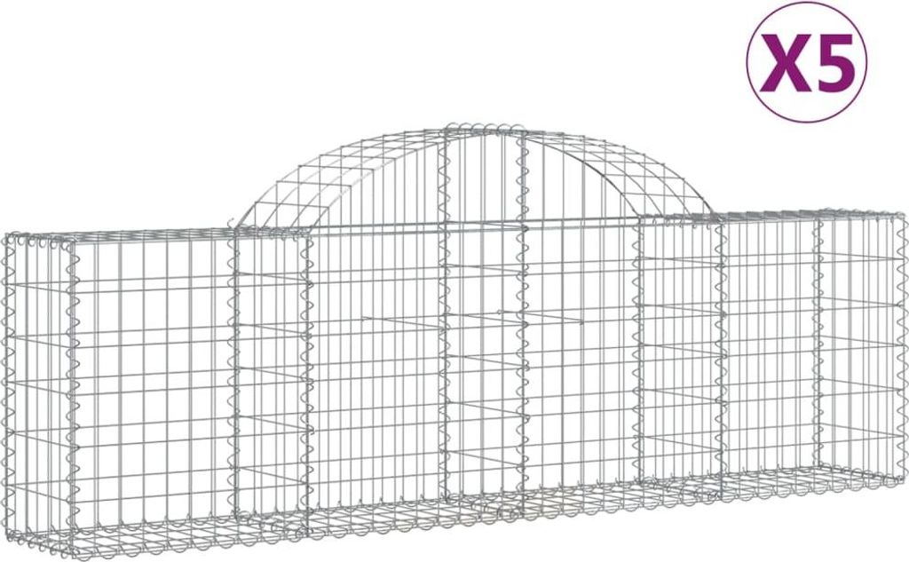 Gabionen mit Hochbogen 5 Stk. 200x30x60/80 cm Verzinktes Eisen