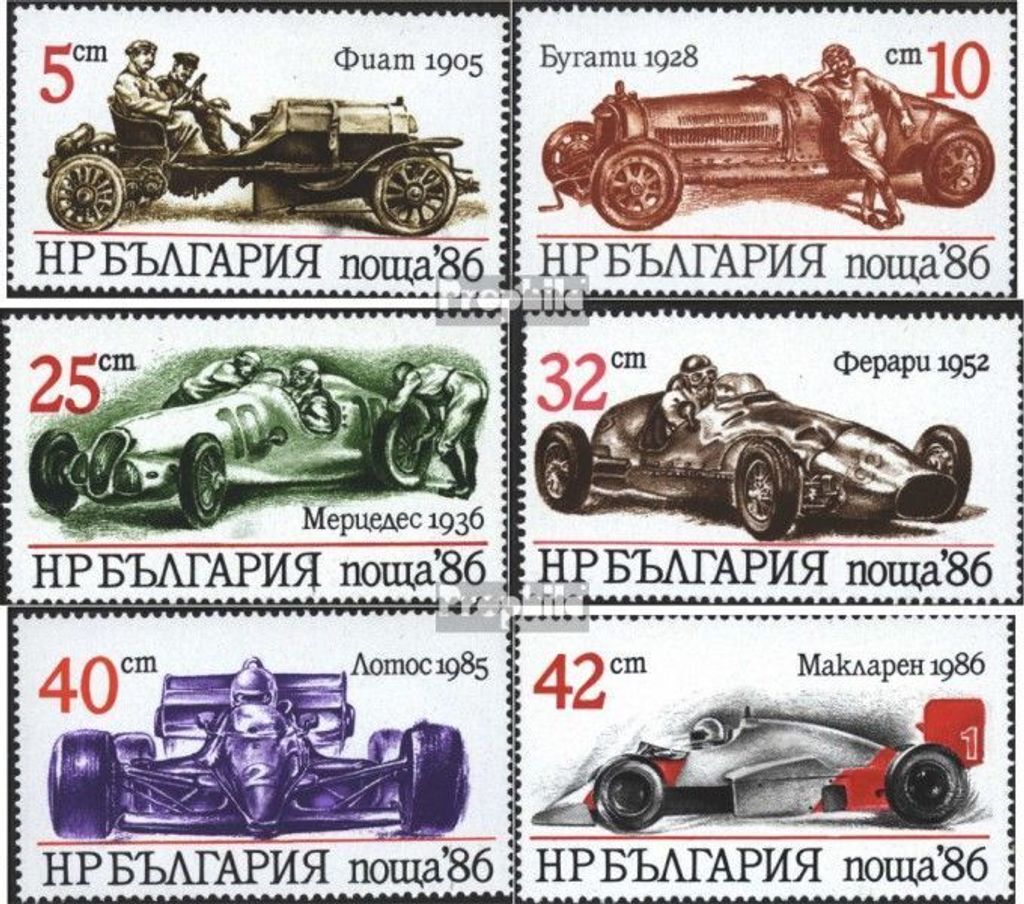 Briefmarken Bulgarien 1986 Mi 3537-3542 (kompl.Ausg.) postfrisch Rennwagen