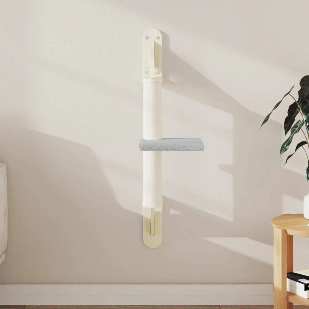 Arbre à chat design en sisal et peluche grise fixation murale 85,5 cm