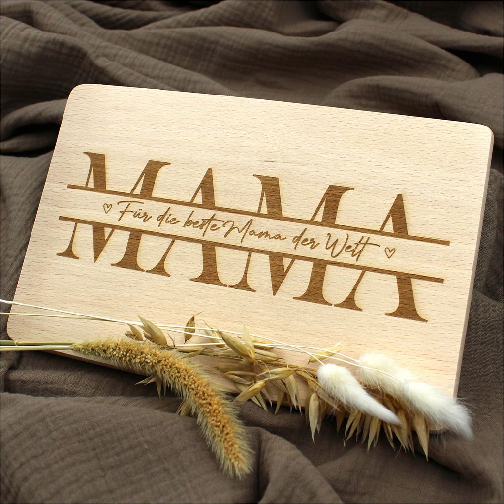 Individuelles Frühstücks- & Brotzeitbrett aus Buchenholz – Laser Gravur - Perfektes Geschenk für jeden Anlass LS04-01 Mama
