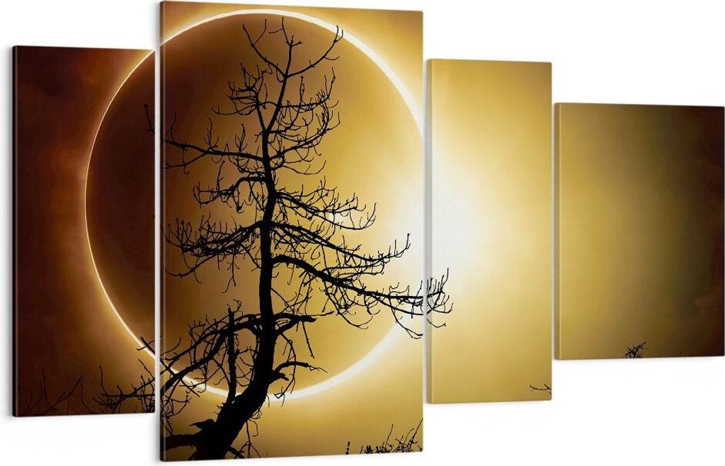 Bild auf Leinwand - Leinwandbild - 4 Teile - Sonnenfinsternis die Sonne Baum - 120x70cm - Wand Bild - Wanddeko - Wandbilder - Leinwanddruck - Bilde...