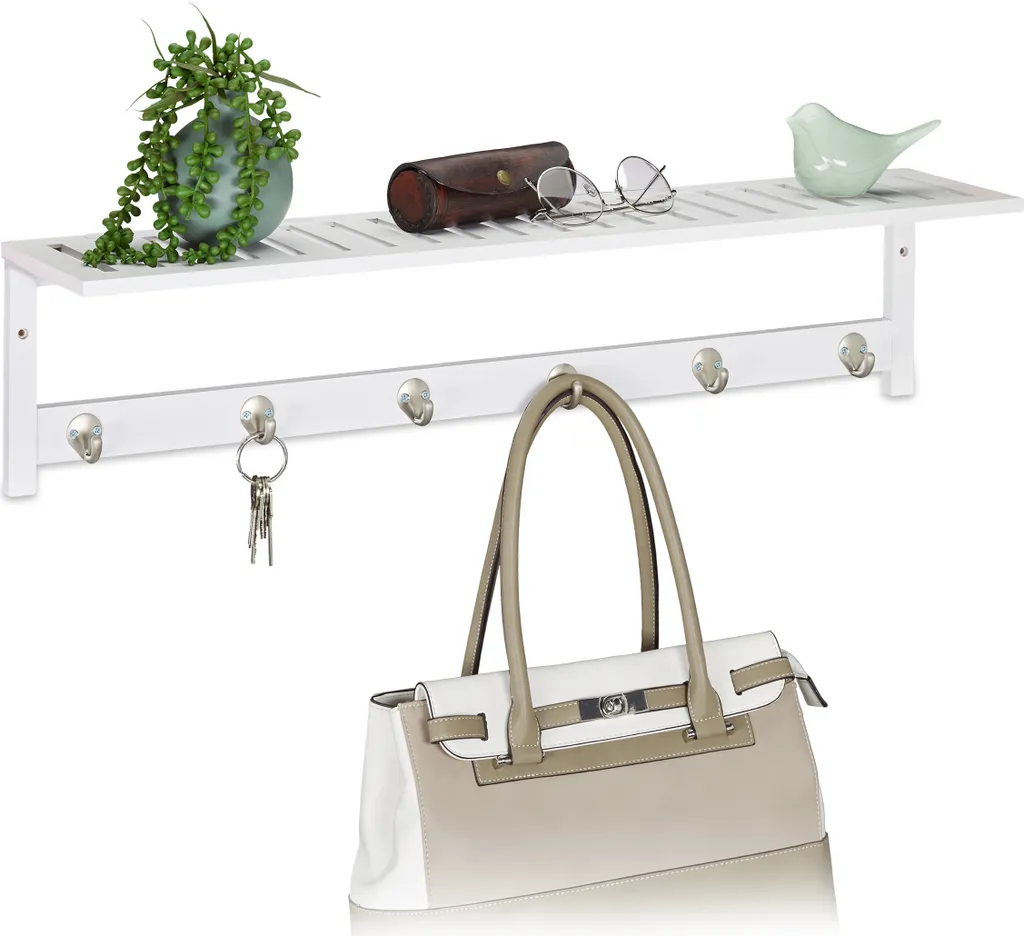 Relaxdays Appendiabiti da Parete Bianco con Ripiano: Arredo Salvaspazio