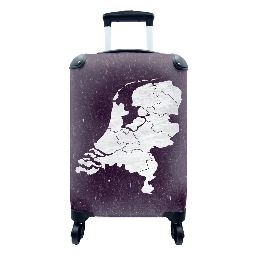 MuchoWow Koffer Handgepäck Trolley Rollkoffer Kleine Reisekoffer mit 4 Rollen - Karte Europa - Niederlande - Weiß - Cabin Size < 55x40x23 cm & ...