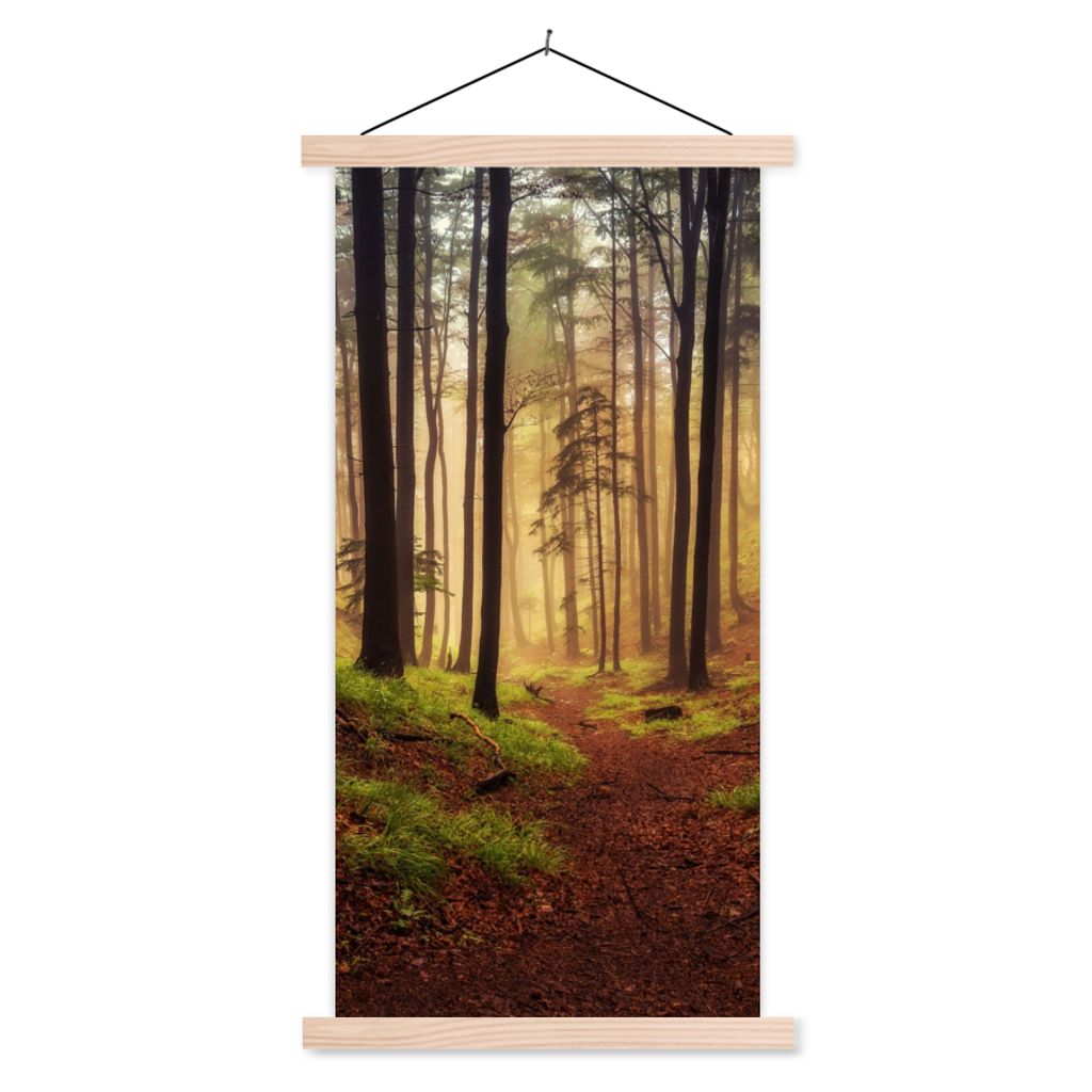 MuchoWow Textilposter Bäume - Natur - Wald 40x80 cm mit holzfarbenen Rahmen - Wohnzimmer
