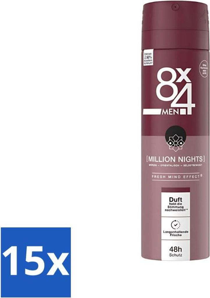 8 x 4 Deodorant Spray Men - Nr. 18 Millions Nights - Deodorant - Für Männer - 150 ml - Vorteilspack - 15 Stücke
