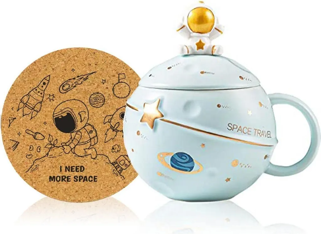 Mug Astronauta 3D Blu Kawaii: Tazza Ceramica 11cm con Coperchio