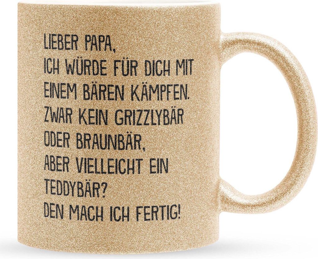 22Feels Glitzertasse Gold Papa Geschenk Vatertag Vater Geburtstag Kaffeetasse Männer Weihnachten Haferl Geschenkidee Bürotasse