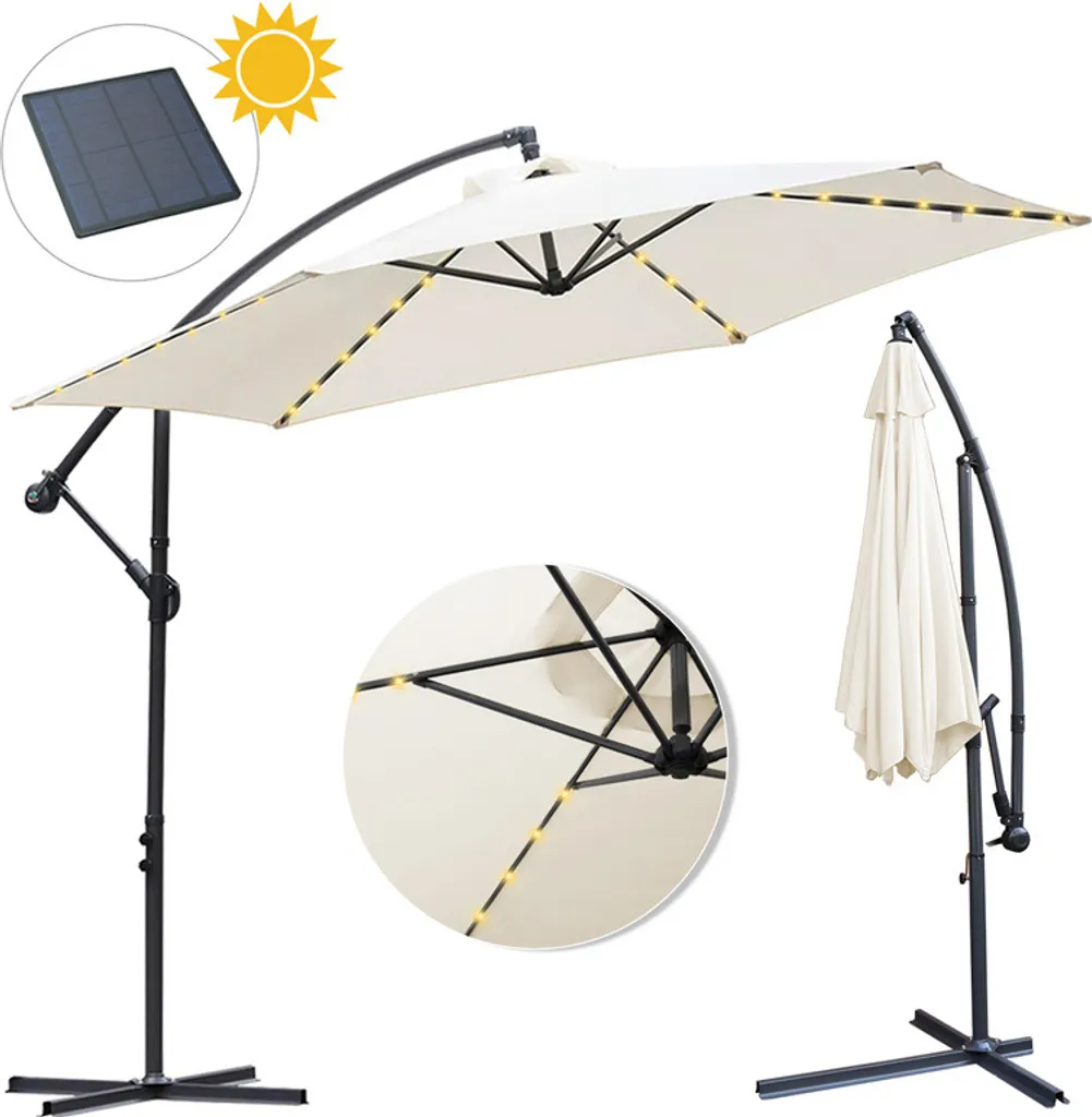 Fiqops Ombrellone Giardino 350cm LED Solari - Design Elegante in Alluminio