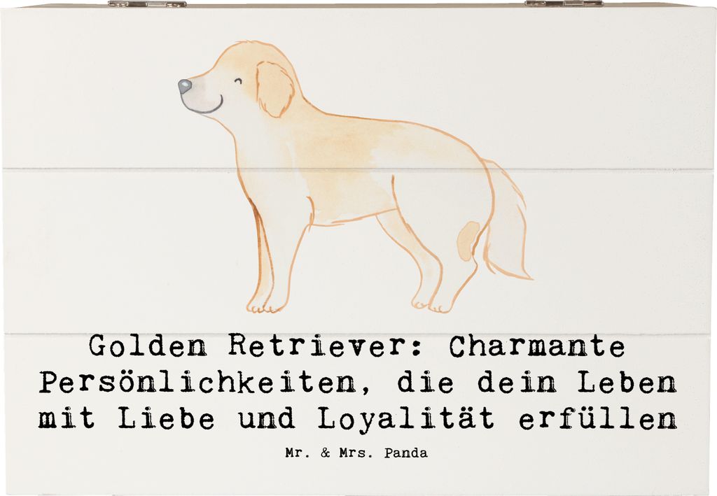 Mr. & Mrs. Panda Truhe Golden Retriever Charme 22 x 15 cm - Weiß - Geschenk, Hunderassen, Box, charmante Persönlichkeiten, Geschenkbox, intellige...