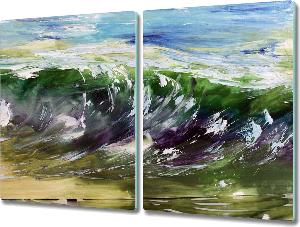 Coloray Herdabdeckplatte 2x40x52 cm Schneidebrett Kochplattenabdeckung Küchenbrett Hackbrett - Meereswellen