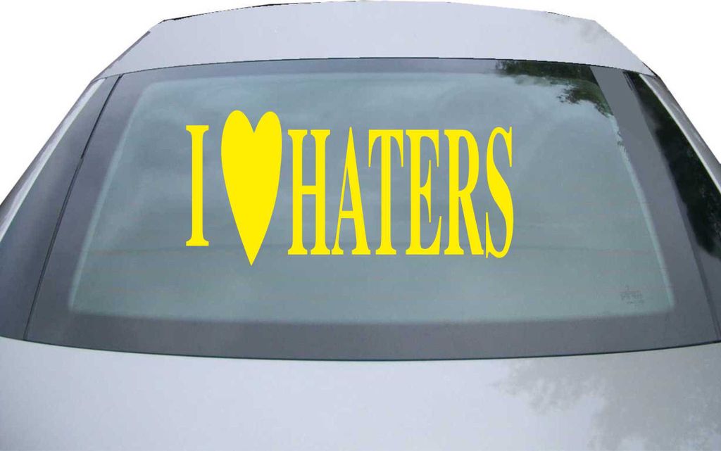 Indigos UG - Aufkleber Heckscheibe & Motorklappe DE6013 - gelb - 600x285 mm - i Love haters - Auto Scheiben Fenster Heckklappe Tuning Racing JDM - ...