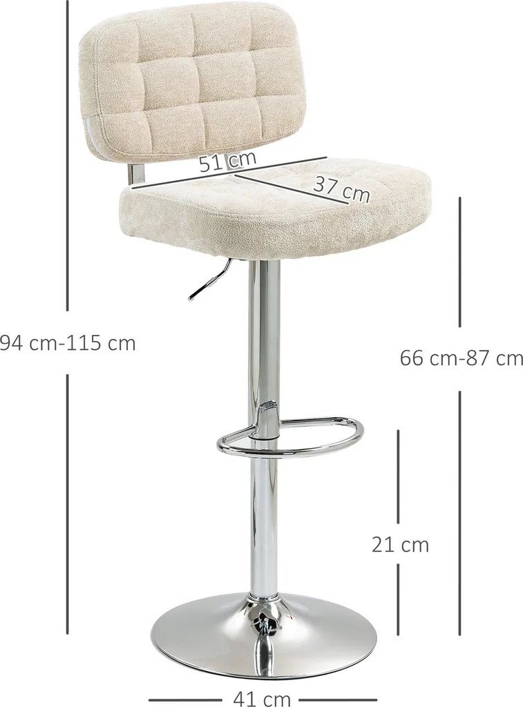 Tabouret de bar confortable réglable en hauteur dos soutenu beige - 5