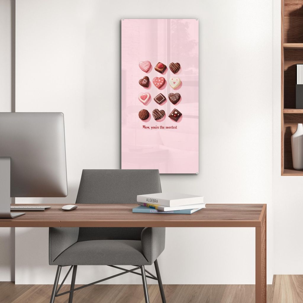 MuchoWow Glasbilder - Bilder auf Wandbild - Foto auf Glas Pralinen - Herzform - Liebste 40x80 cm Wanddekoration aus Glas - Acrylglasbild - Acrylbil...