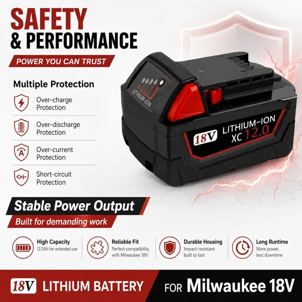 Akku für Elektrowerkzeug - 18V Li-Ion - 12000mAh Hochkapazität - kompatibel mit M18 - Ersatzakku - 3er Pack