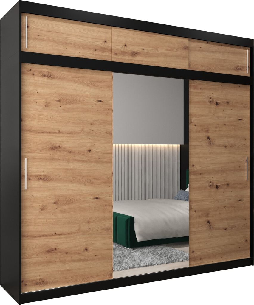 Kleiderschrank, Schiebetürenschrank Schlafzimmer, Schrank mit Spiegel TOKYO 1 250 mit Aufsatz, Höhe 240 cm