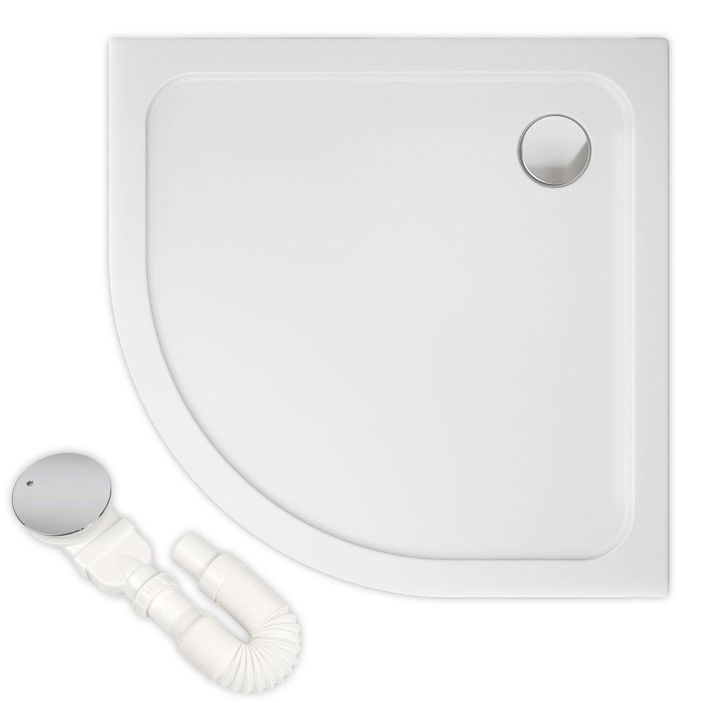 AQUENITH Duschwanne 90x90cm Duschtasse Komplett Set Flach Eckig Viertelkreis Weiß Dusche Acrylwanne für Duschabtrennung Duschkabine, inkl. Ablauf...