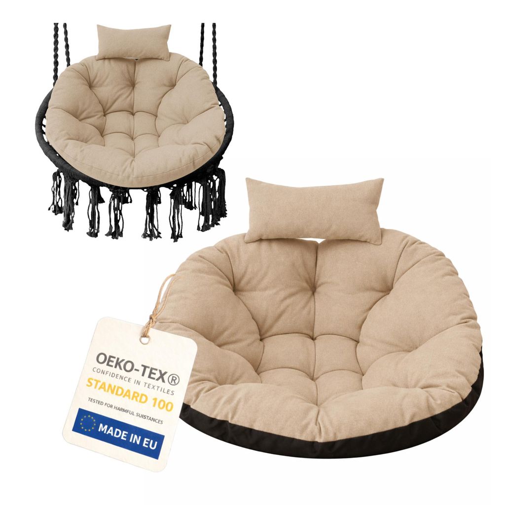 Hängesessel Kissen 100 cm, rundes Hängekorb Kissen für Hängeschaukel, Polyrattan und Rattan Hängesessel, Sitz- und Rückenkissen, beige