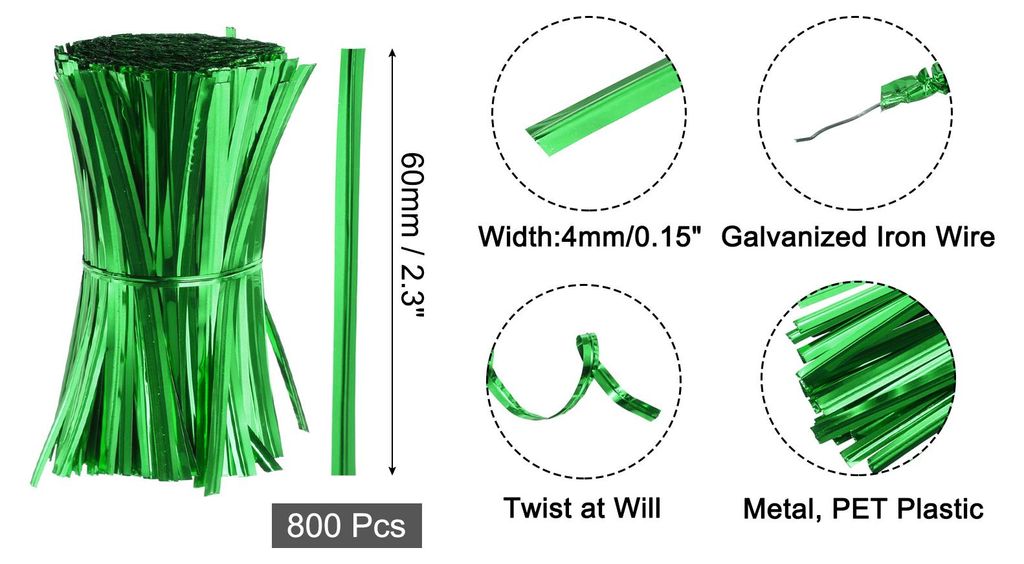 800 Stš¹ck 2,3" Twistbinder, Metallische Twist Ties, Wiederverwendbare Kunststoffbeschichtete Twistbinder fš¹r B?ckerei, Sš¹?igkeitenbeutel, ...