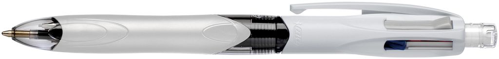 A single BIC multi-color ballpoint pen with a mechanical pencil is shown against a white background.